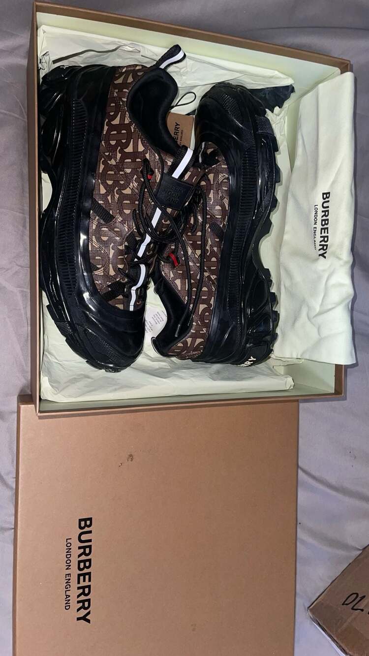 Burberry Monogram Print E-canvas and Leather Arthur Sneakers in Black